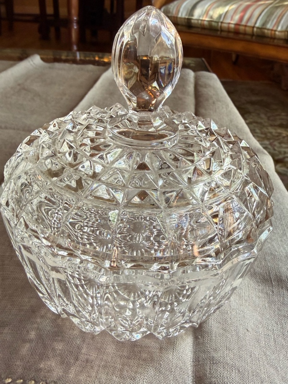 Vintage Cut Glass Covered Candy Dish - Clear Pressed Glass - Picture 1 of 7